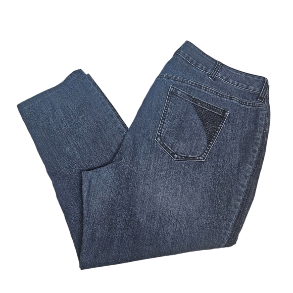 Lane Bryant Dark Wash Rhinestone Embellished Stretch‎ Denim Jeans Size 24 K70 - Picture 13 of 14